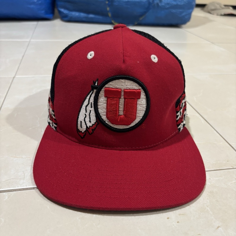 Vintage 90s Utah College Utes SnapBack Hat Mesh Argyle Zephyr Embroidered Adult